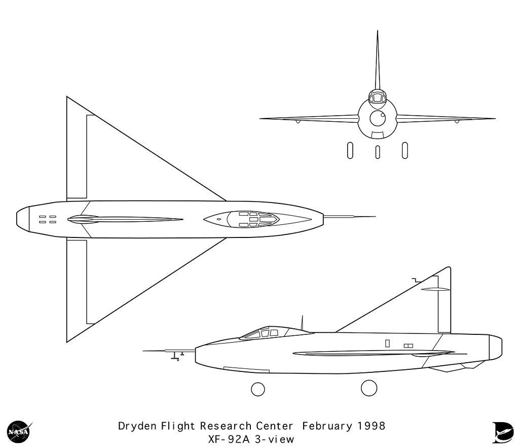 XF-92A 3-View line art