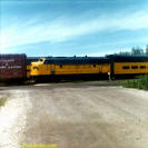 C&NW Locomotives in freightyard at Des Plaines, Illinois